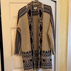 Lucky 🍀 Brand Cozy Patterned Open-Front Women's Cardigan Sweater - Beige/Black
